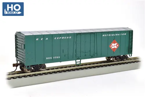 50' Steel Mechanical Reefer Silver Series(R) Railway Express Agency 7763 (Green, Red) 1