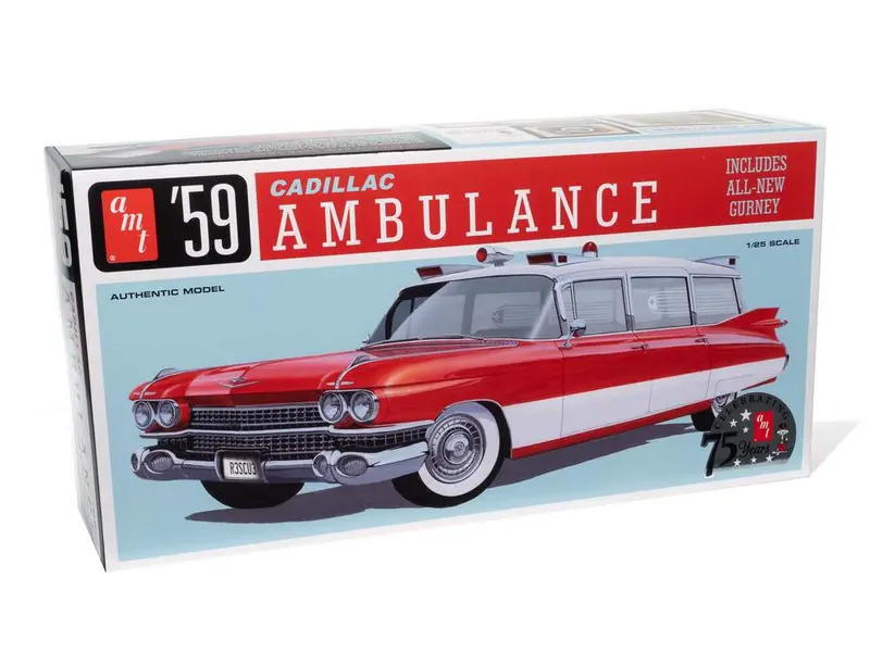 '59 Cadillac Ambulance With Gurney (1/25 Scale) Plastic Vehicle Model Kit 1