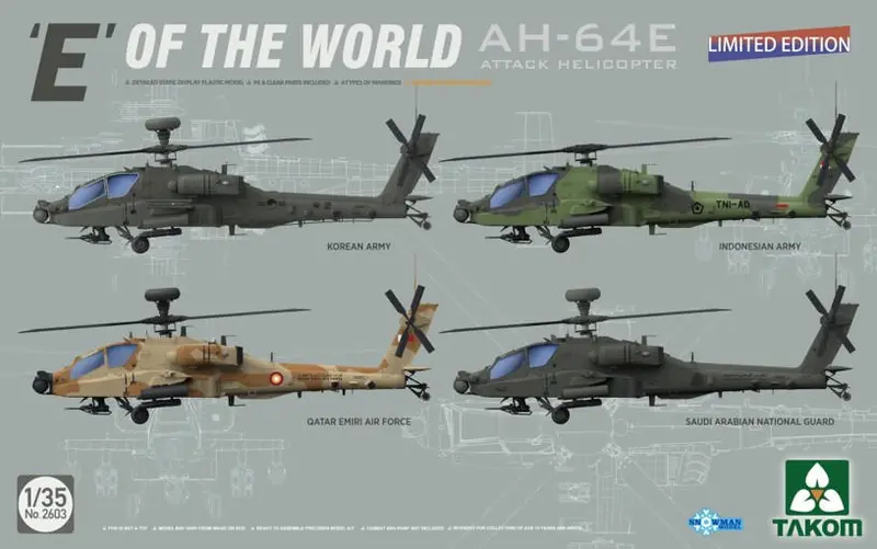 Ah-64E Apache 'E' Of The World (1/35 Scale) Plastic Helicopter Model Kit 1
