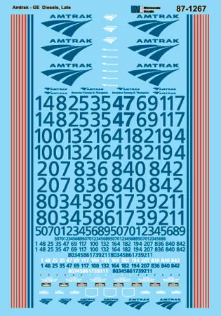 Amtrak Ge P40/42 Diesels, Late Ho Decal Set 1