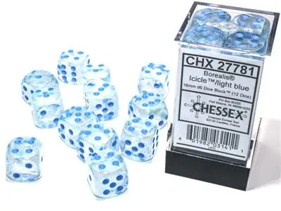 Borealis 16Mm D6 Icicle/Light Blue Luminary Dice (12) Chx27781 1
