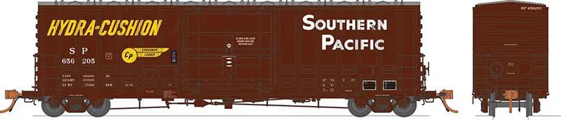 Class B-100-40 Plug-Door Boxcar 6-Pack - Ready To Run -- Southern Pacific (As-Delivered Set #2; Boxcar Red, White; Yellow Hydra Cushion 1