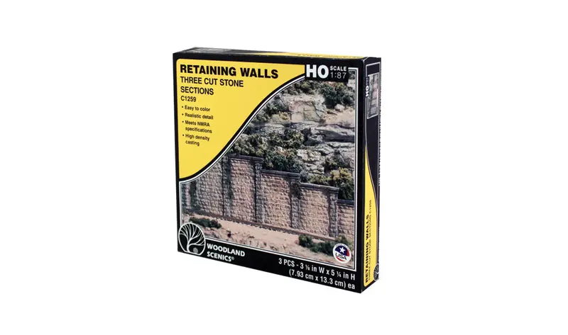 Cut Stone Retaining Wall (3 Pcs.) Ho Scale 785-1259 1