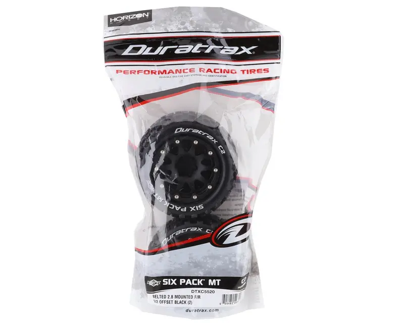 Duratrax Six Pack Mt Belted 2.8 1/2 Offset Black Wheels And Tires (2 Pack) 1
