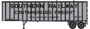 Flexi-Van 40' Exterior-Post Semi Trailer - Assembled -- Southern Railway 7 (Silver, Black, Billboard Containerized Freight) 1