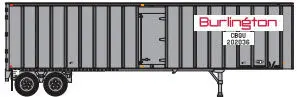 Flexi-Van 40' Exterior-Post Semi Trailer With Curb Door - Assembled -- Chicago, Burlington & Quincy Cbqu 8 (Silver, White Logo Panels, Red) 1