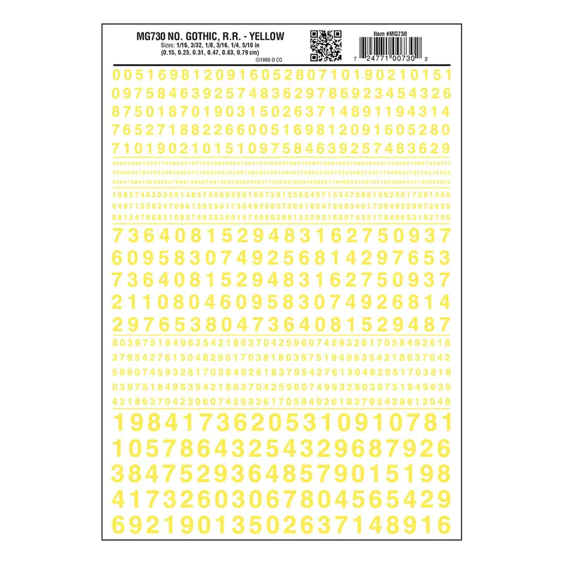 Gothic Number Yellow Decals 1