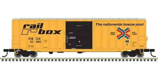 Ho Acf(R) 50'6" Boxcar Ready To Run Railbox (Yellow, Black, Large Logo) 1