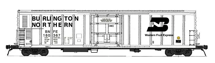 Ho R-70-15 Refrigerator Car - Ready To Run -- Burlington Northern Bnfe (White, Black) 1
