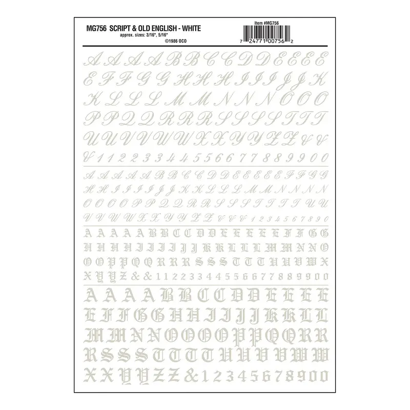 Old English Script Letter White Decals 1