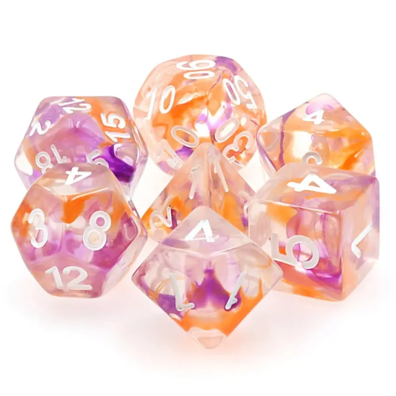 Purple And Orange Swirl Polyhedral Dice Set (7) 1