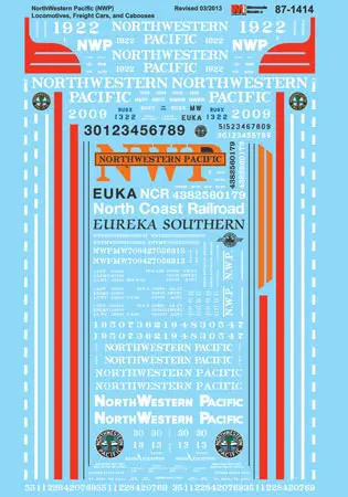Railroad Decal Set -- North Western Pacific (Nwp), Eureka Southern (Euka), North Coast Railroad (N 1