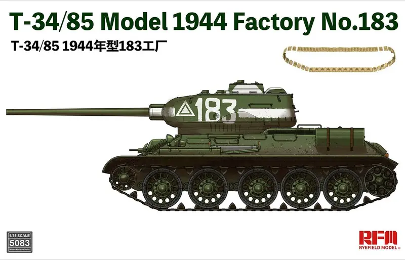 Rye Field Model T-34/85 Model 1944 Factory No.183 (1/35 Scale) Plastic Military Model Kit 1