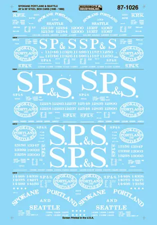Spokane, Portland & Seattle 40 & 50' Steel Box Cars 1946-68 Ho Decal Set 1