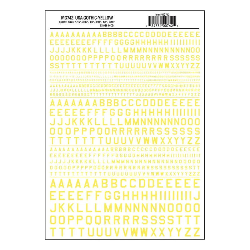 Woodland Scenics #742 Gothic Letter 45-Degree Usa Yellow Decalsby 1