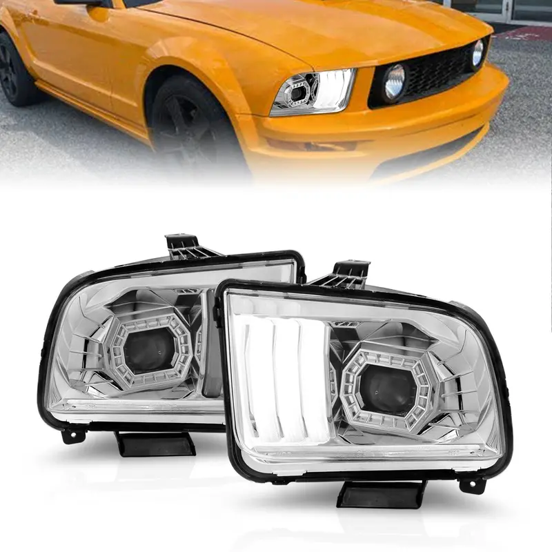 Anzo Usa Chrome Projector Headlight Set With Integrated Light Bar (121567) 1