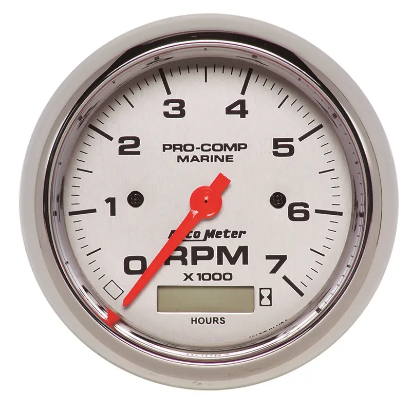 Autometer Marine Tachometer – 3-3/8-Inch Chrome Gauge With Hourmeter, 7,000 Rpm Range 1