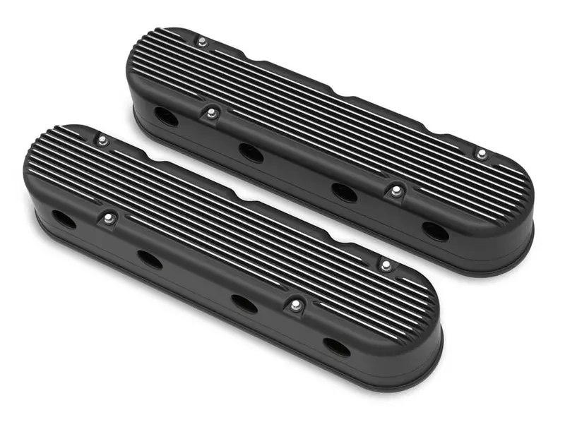 Holley 241-182 Satin Black Cast Aluminum Valve Cover Set – 2-Piece 1
