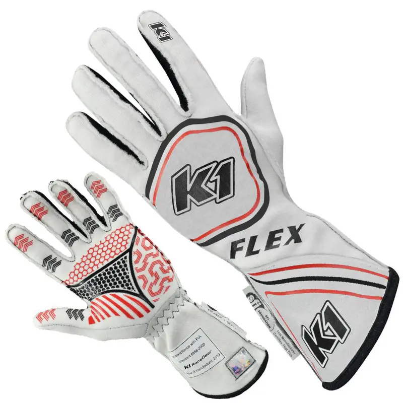 K1 Racegear 23-Flx-W-M Sfi/Fia-Certified Flex Racing Gloves – White, Medium 1