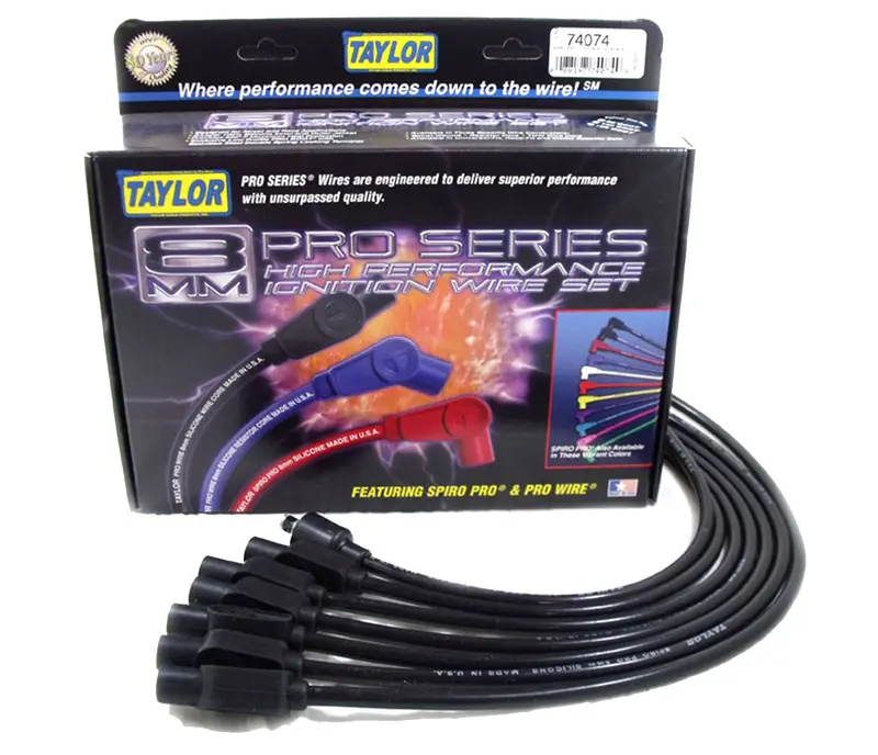 Taylor Cable 8Mm Spiro-Pro Ignition Wire Set – 74074, Black, 11.75", 180° Boots 1
