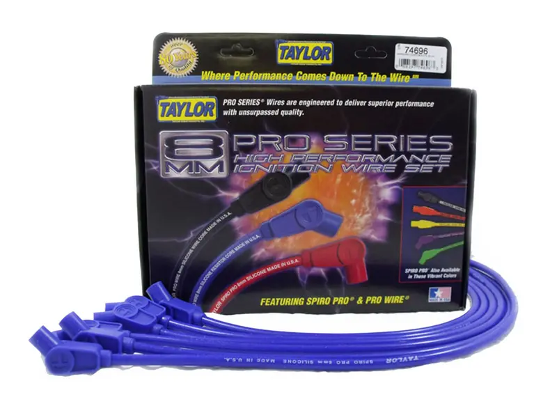 Taylor Spiro-Pro 8Mm Ignition Wire Set – Custom-Fit, 135° Boots, Blue Finish 1